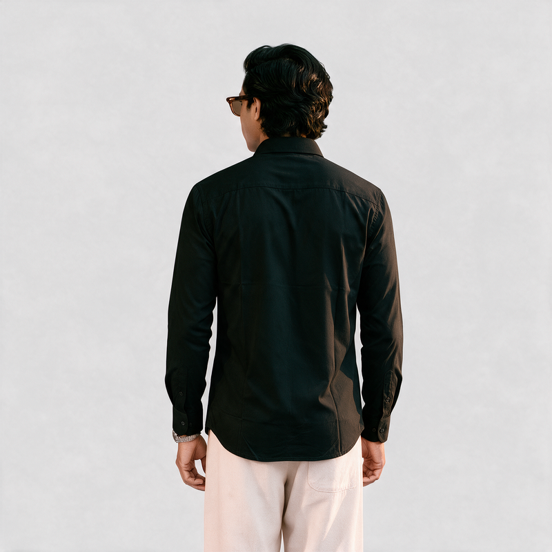 Premium Linen Shirt with European Collar - Black