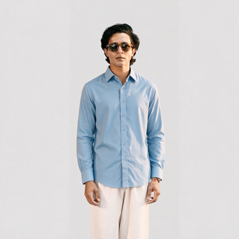 Premium Linen Shirt with European Collar - Light Sky Blue