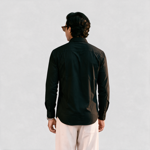 Premium Linen Shirt with European Collar - Black