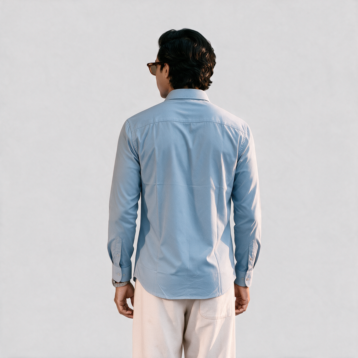 Premium Linen Shirt with European Collar - Light Sky Blue