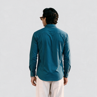 Premium Linen Shirt with European Collar - Teal Blue