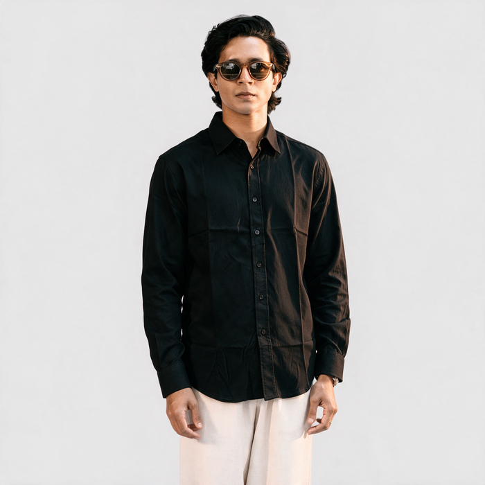Premium Linen Shirt with European Collar - Black