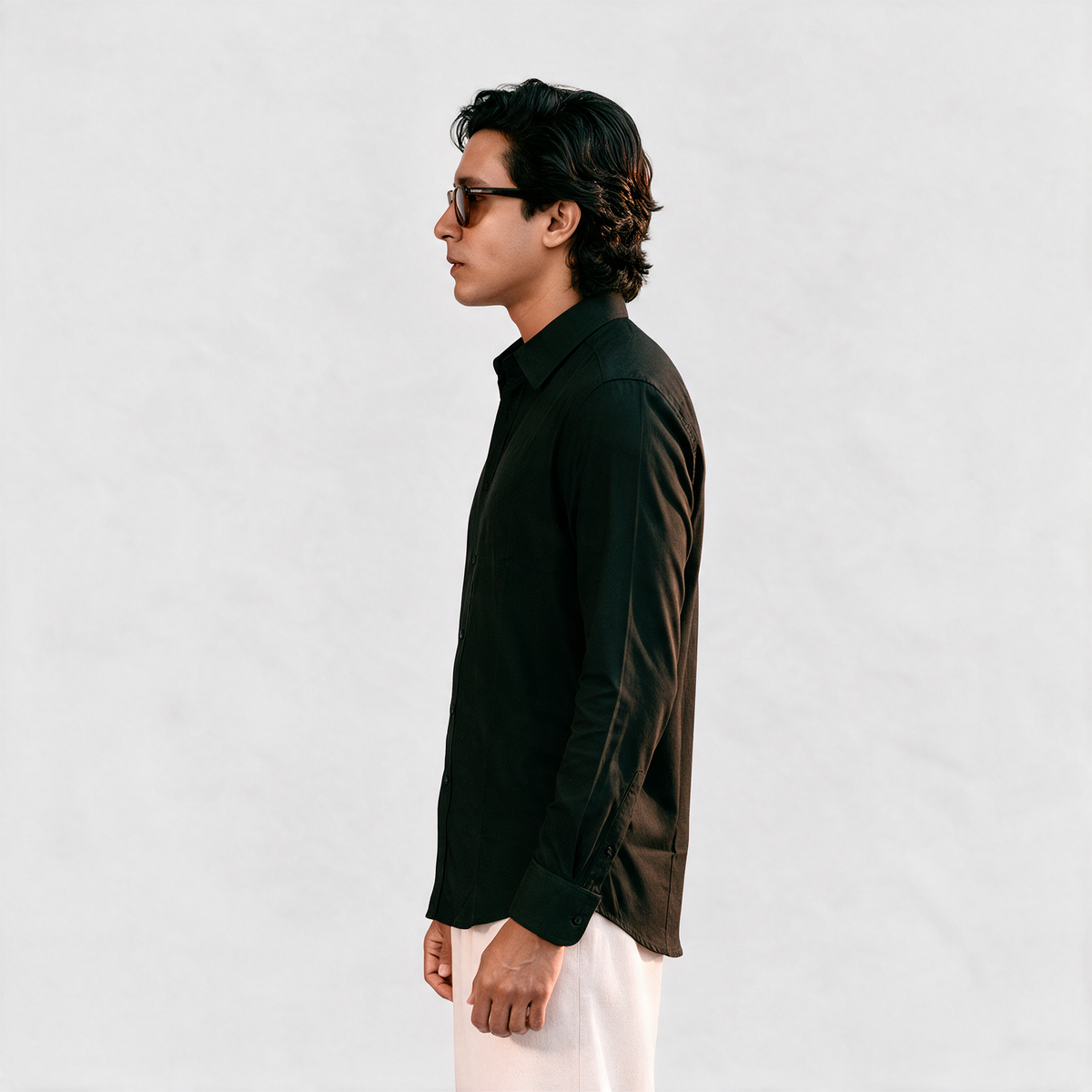 Premium Linen Shirt with European Collar - Black