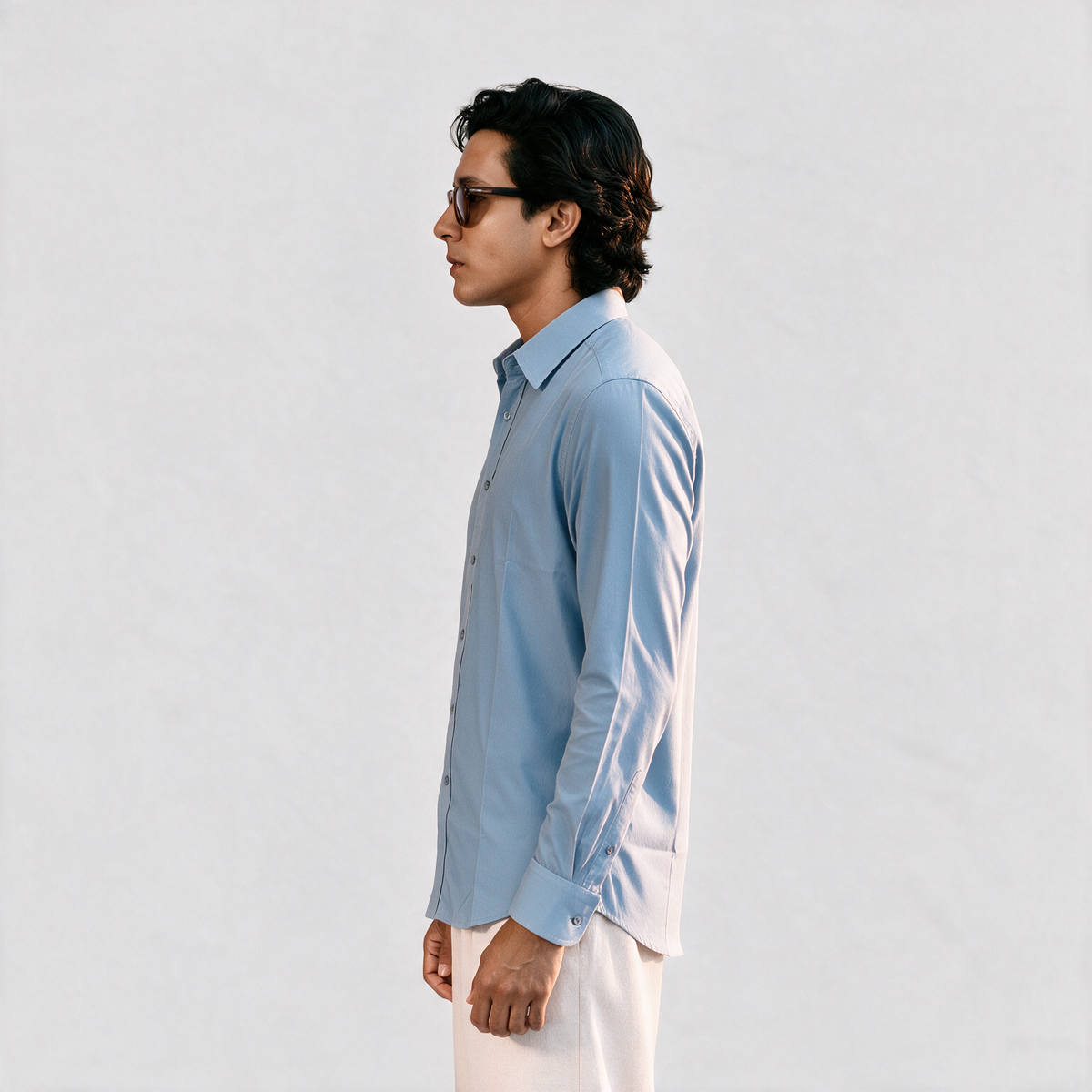 Premium Linen Shirt with European Collar - Light Sky Blue