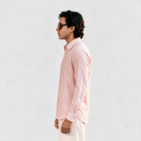 Premium Linen Shirt with European Collar - Soft Pink