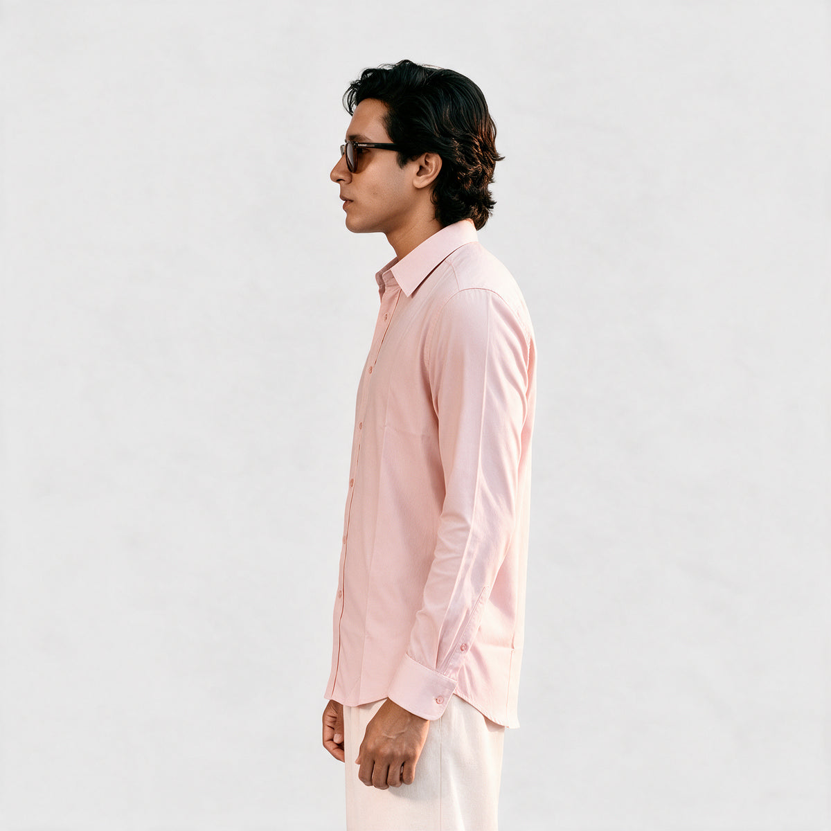 Premium Linen Shirt with European Collar - Soft Pink
