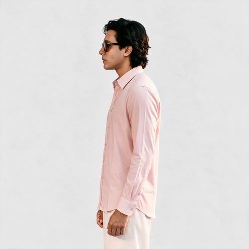 Premium Linen Shirt with European Collar - Soft Pink