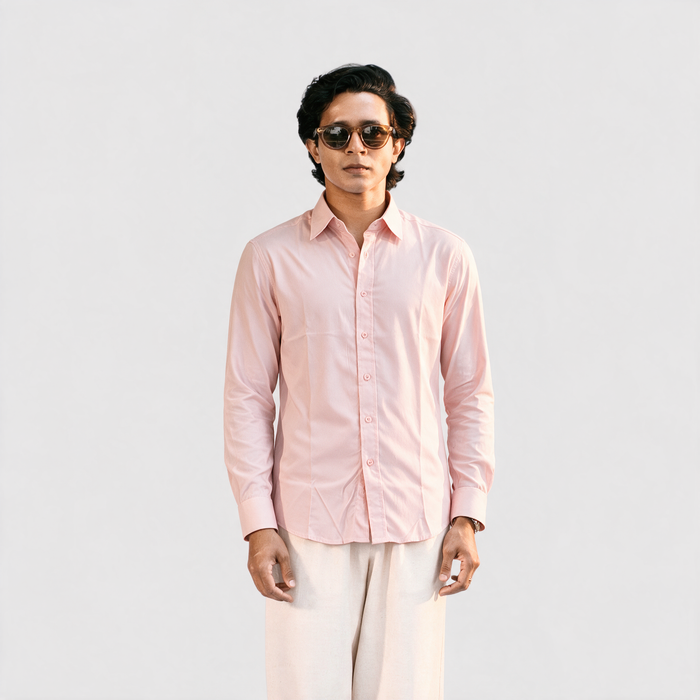 Premium Linen Shirt with European Collar - Soft Pink