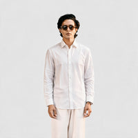 Premium Linen Shirt with European Collar - White