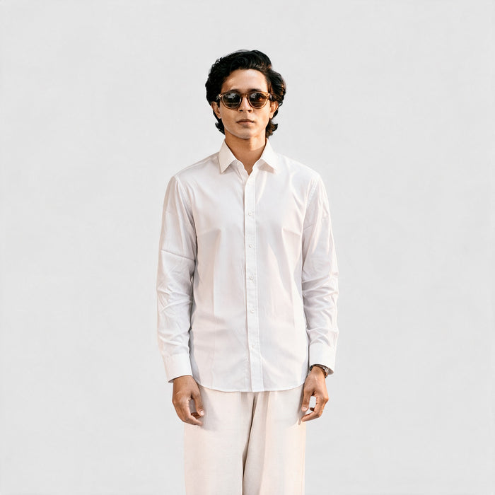 Premium Linen Shirt with European Collar - White